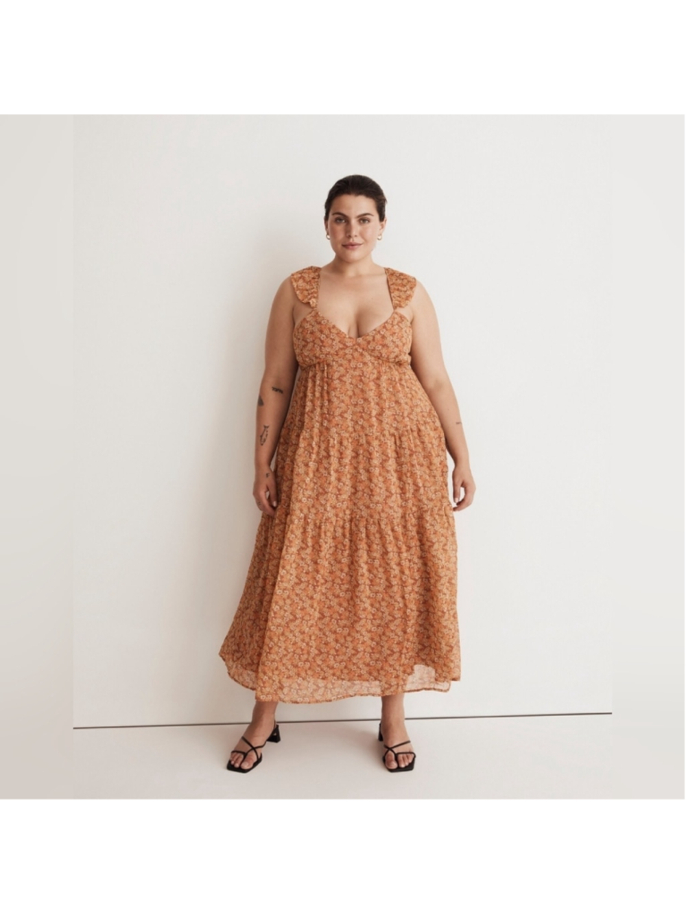 Madewell (Re)sourced Georgette Ruffle-Sleeve Tiered Midi Dress in Daisy Meadow